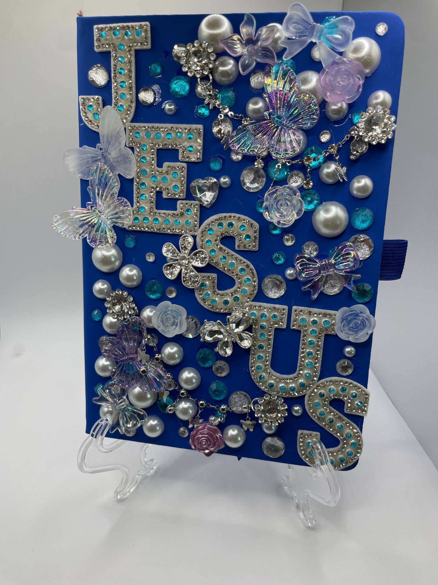 “JESUS” Royal Blue Beaded Journal – Butterfly & Gem Edition