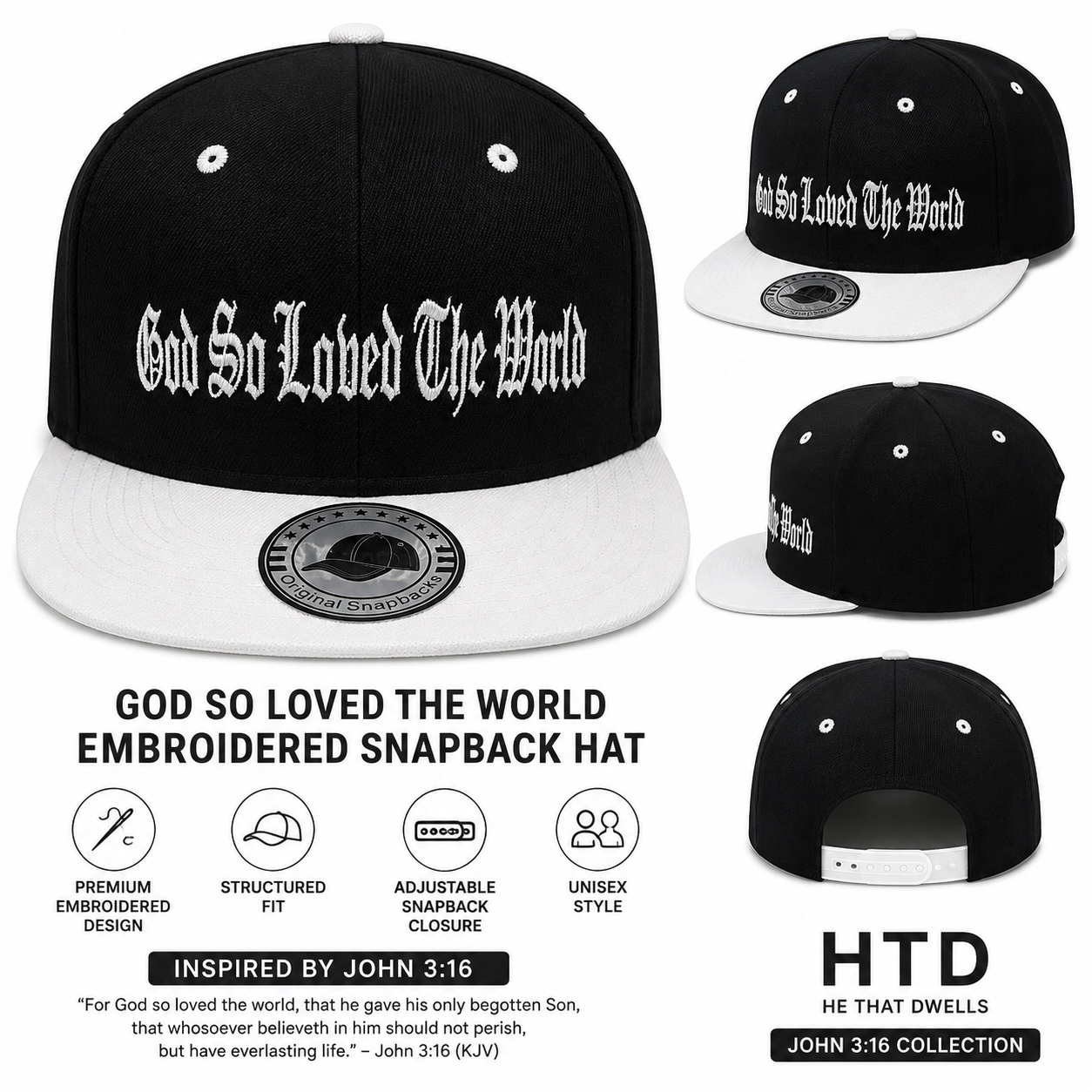 God So Loved the World Embroidered Snapback Hat