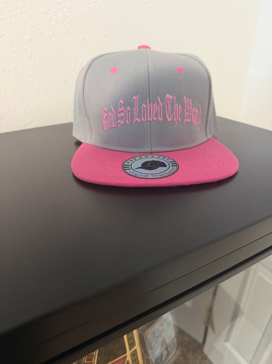 God So Loved the World Embroidered Snapback – Gray & Pink